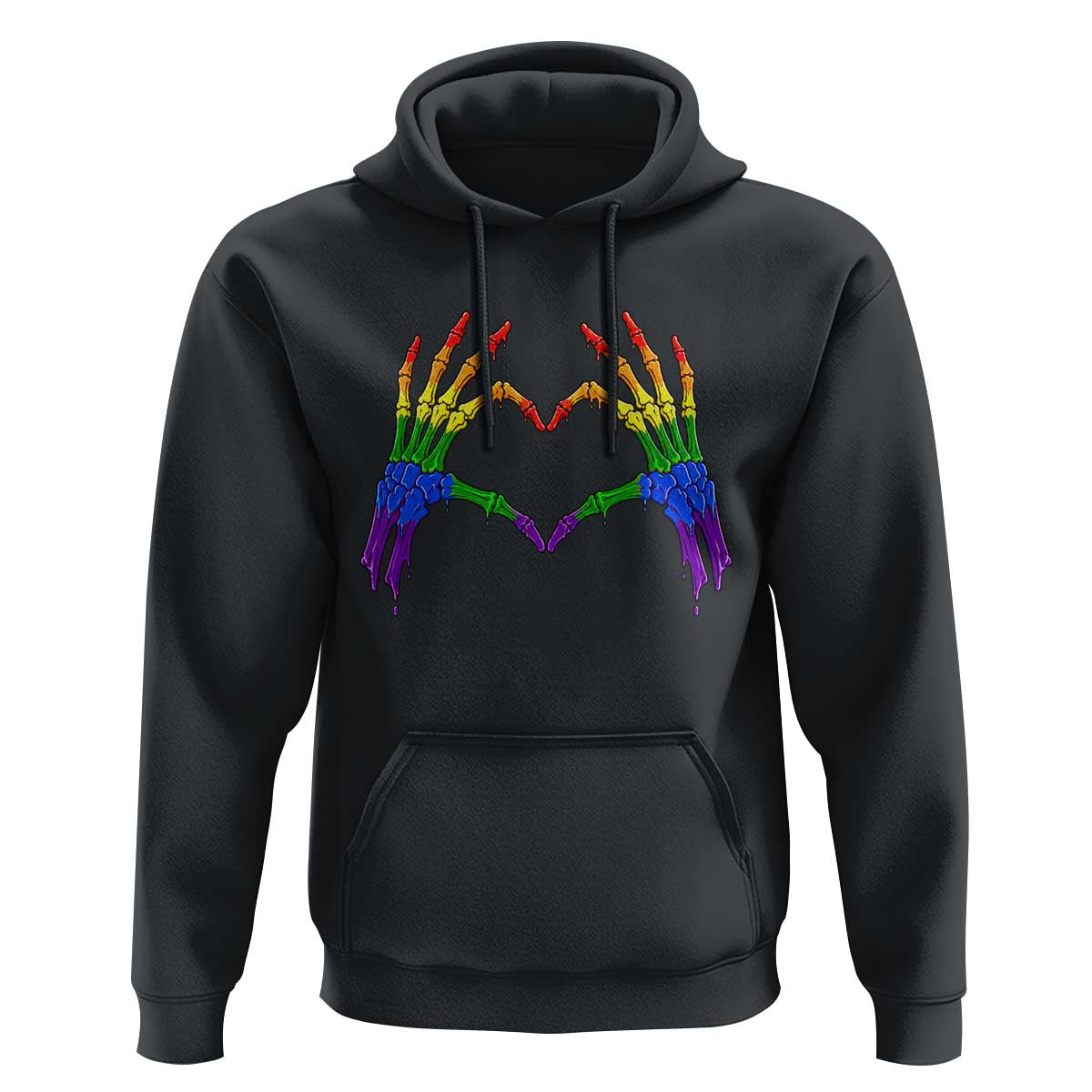 Rainbow Skeleton Heart Hands Hoodie LGBTQ Pride Support Graphic