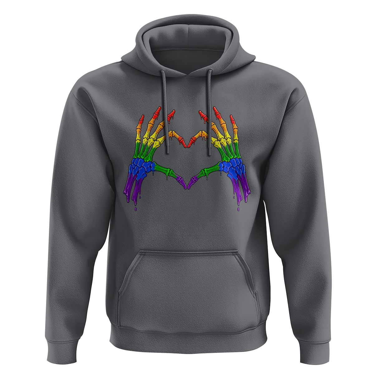 Rainbow Skeleton Heart Hands Hoodie LGBTQ Pride Support Graphic