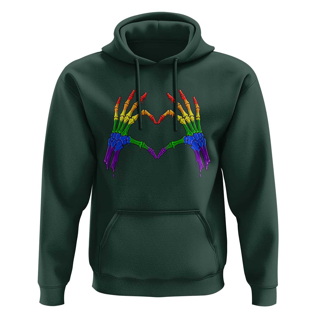 Rainbow Skeleton Heart Hands Hoodie LGBTQ Pride Support Graphic