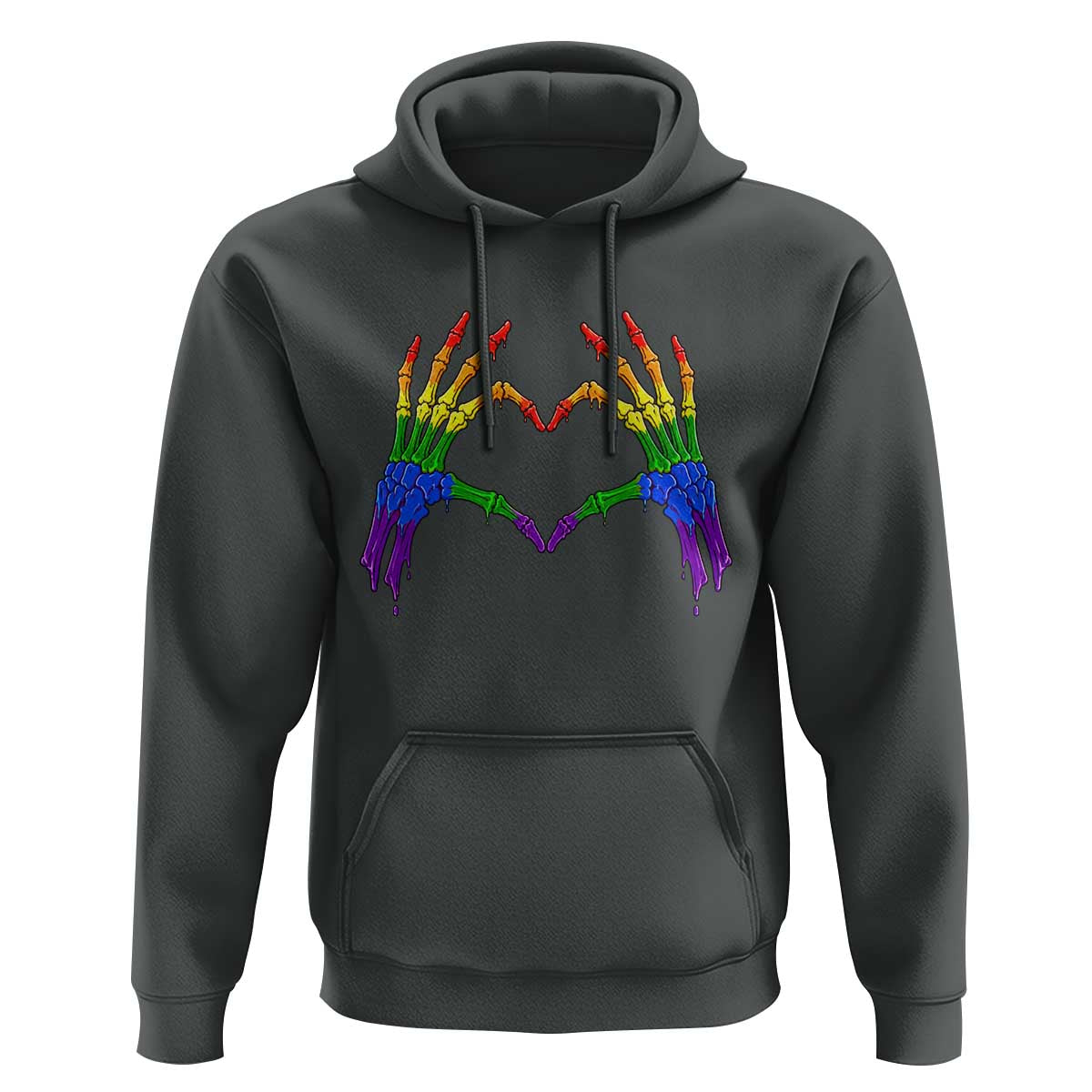 Rainbow Skeleton Heart Hands Hoodie LGBTQ Pride Support Graphic