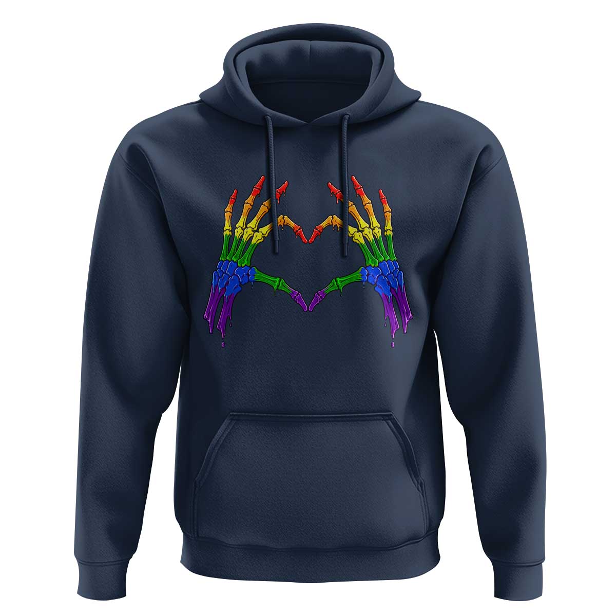 Rainbow Skeleton Heart Hands Hoodie LGBTQ Pride Support Graphic