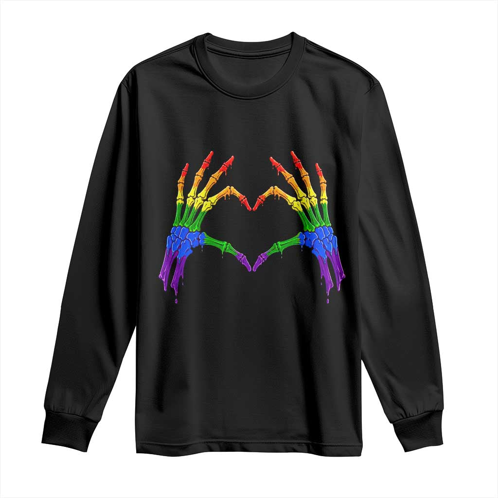 Rainbow Skeleton Heart Hands Long Sleeve Shirt LGBTQ Pride Support Graphic