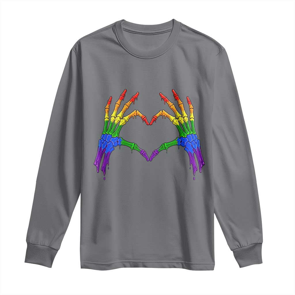 Rainbow Skeleton Heart Hands Long Sleeve Shirt LGBTQ Pride Support Graphic
