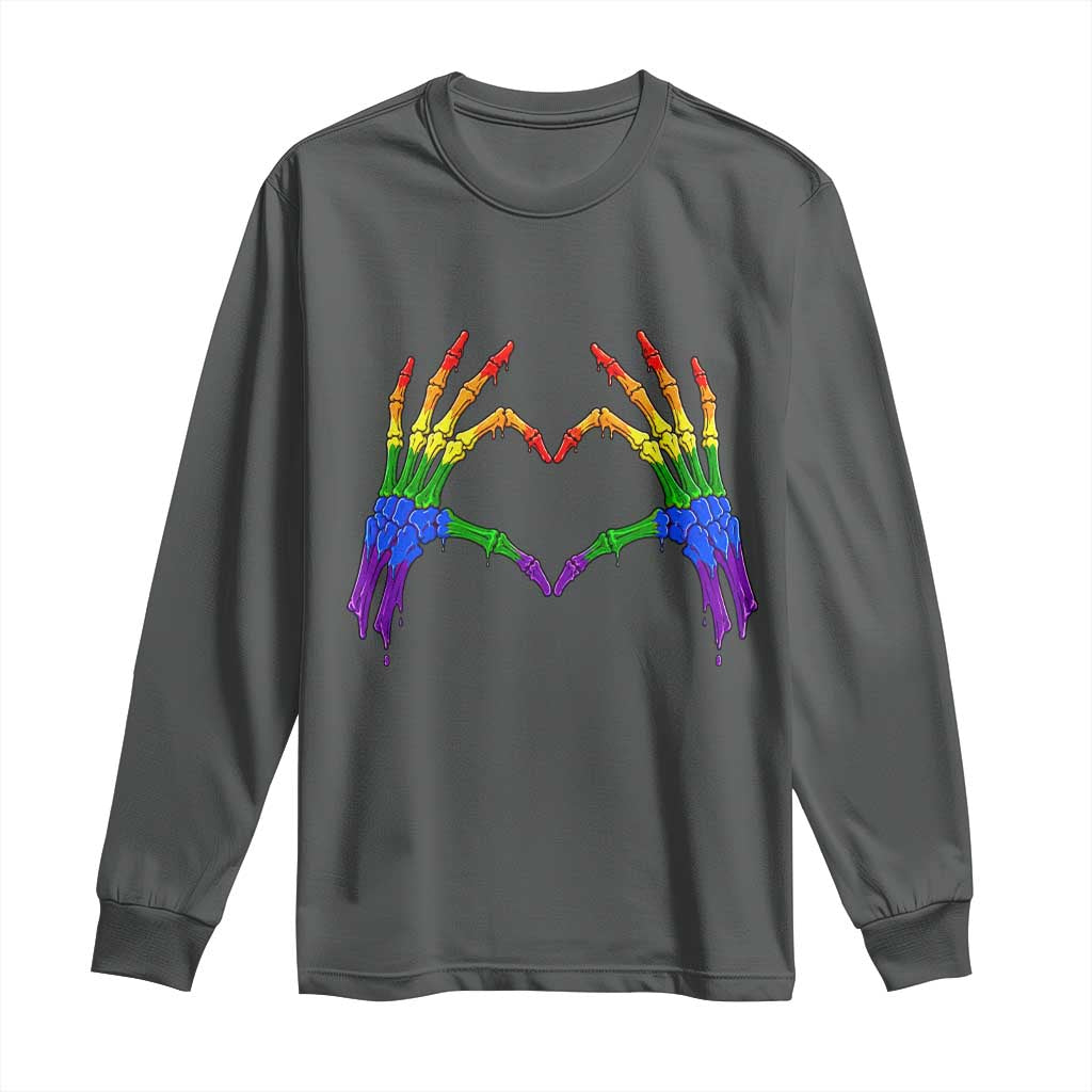 Rainbow Skeleton Heart Hands Long Sleeve Shirt LGBTQ Pride Support Graphic