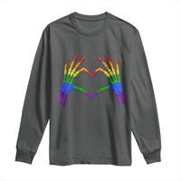 Rainbow Skeleton Heart Hands Long Sleeve Shirt LGBTQ Pride Support Graphic