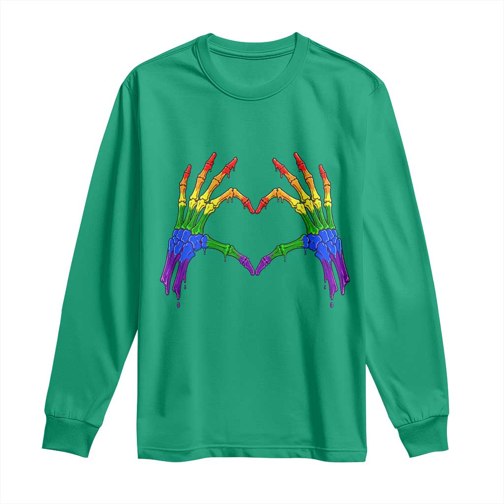 Rainbow Skeleton Heart Hands Long Sleeve Shirt LGBTQ Pride Support Graphic