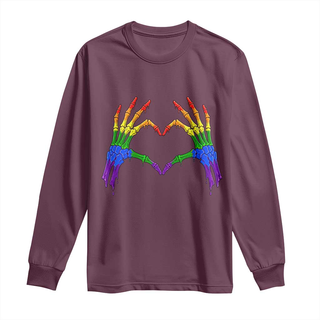 Rainbow Skeleton Heart Hands Long Sleeve Shirt LGBTQ Pride Support Graphic