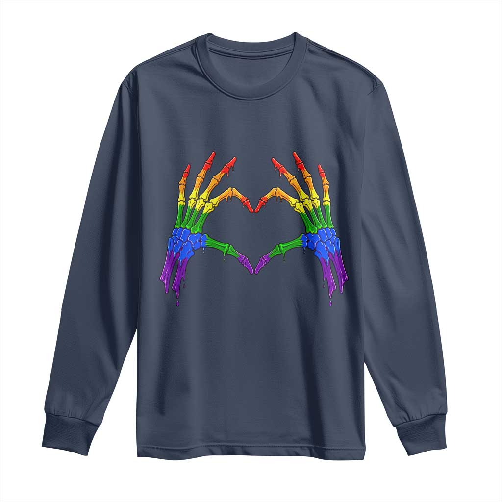 Rainbow Skeleton Heart Hands Long Sleeve Shirt LGBTQ Pride Support Graphic