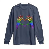 Rainbow Skeleton Heart Hands Long Sleeve Shirt LGBTQ Pride Support Graphic