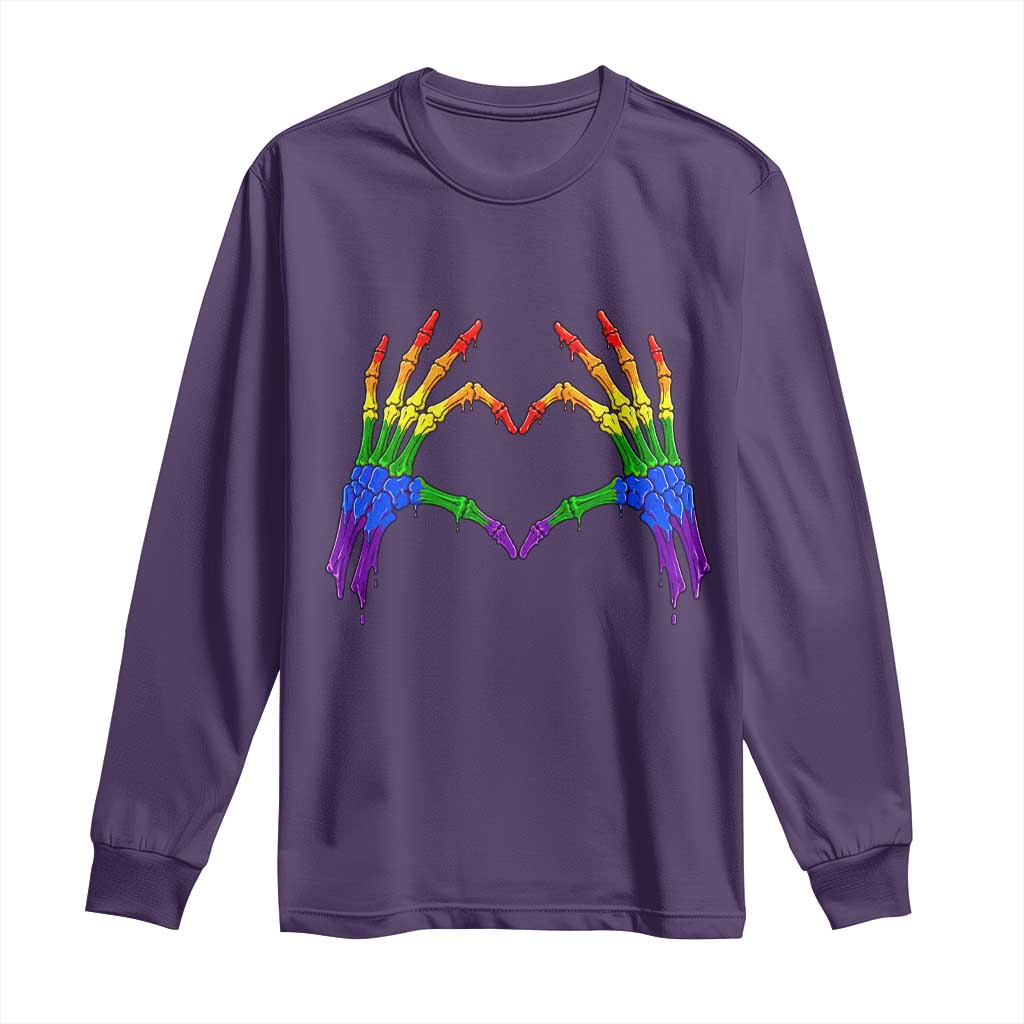 Rainbow Skeleton Heart Hands Long Sleeve Shirt LGBTQ Pride Support Graphic