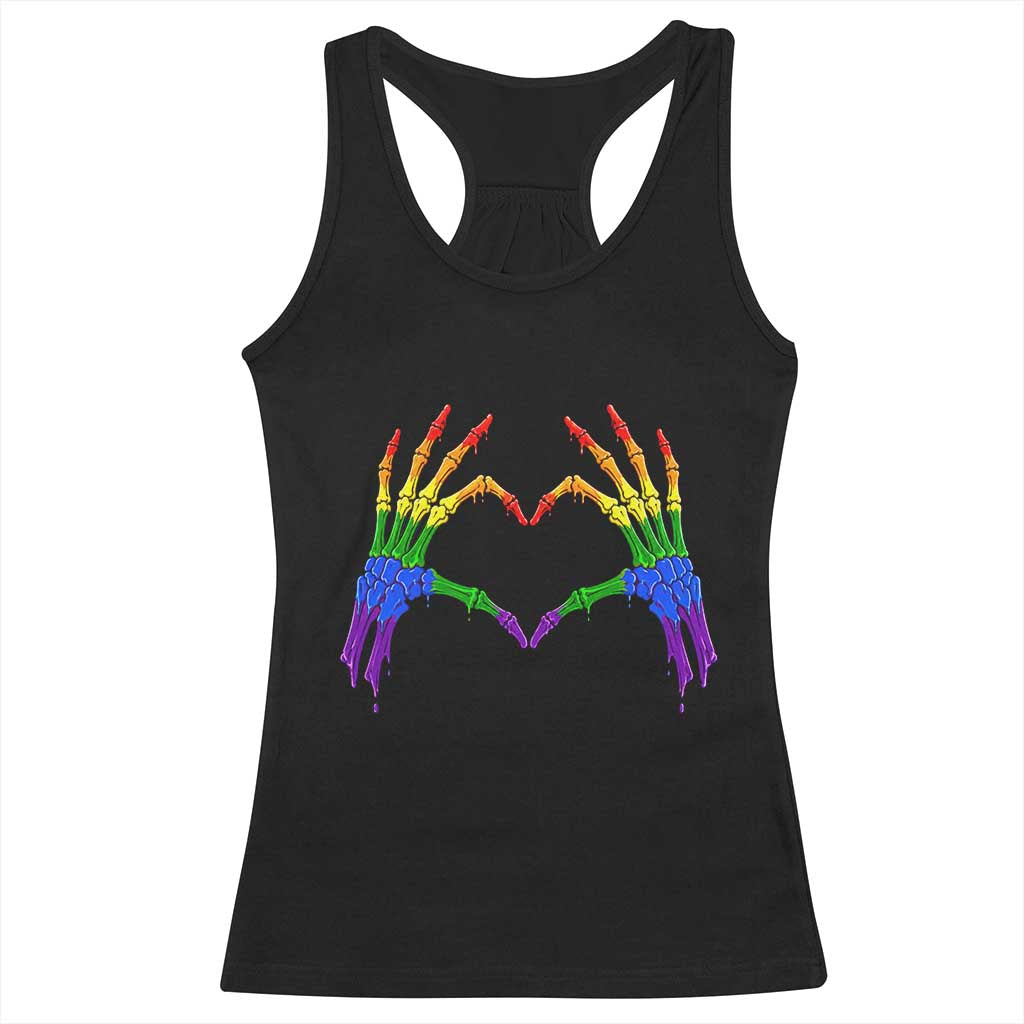 Rainbow Skeleton Heart Hands Racerback Tank Top LGBTQ Pride Support Graphic