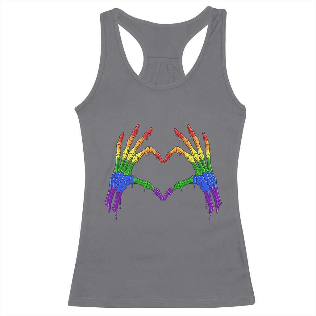 Rainbow Skeleton Heart Hands Racerback Tank Top LGBTQ Pride Support Graphic