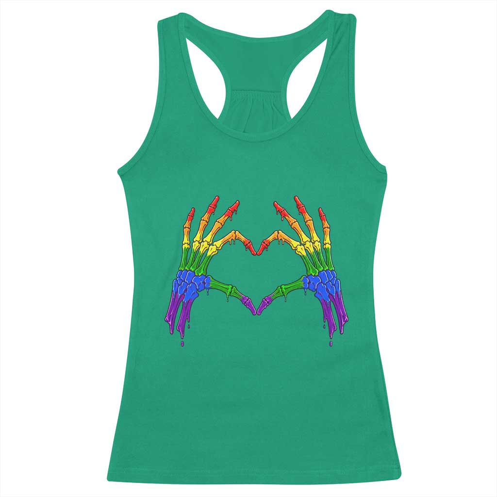 Rainbow Skeleton Heart Hands Racerback Tank Top LGBTQ Pride Support Graphic