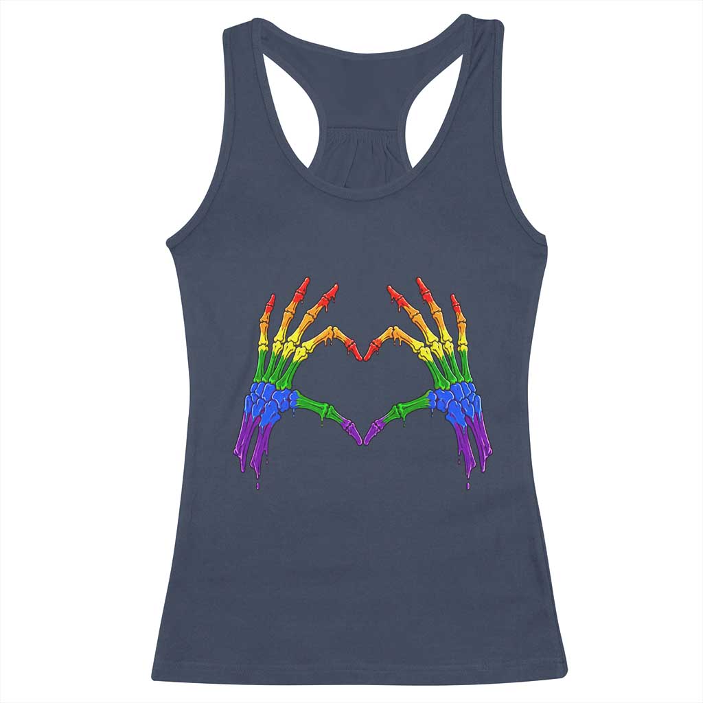Rainbow Skeleton Heart Hands Racerback Tank Top LGBTQ Pride Support Graphic