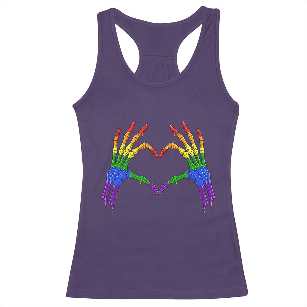Rainbow Skeleton Heart Hands Racerback Tank Top LGBTQ Pride Support Graphic