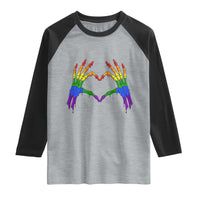 Rainbow Skeleton Heart Hands Raglan Shirt LGBTQ Pride Support Graphic