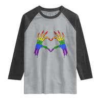 Rainbow Skeleton Heart Hands Raglan Shirt LGBTQ Pride Support Graphic