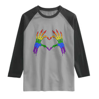 Rainbow Skeleton Heart Hands Raglan Shirt LGBTQ Pride Support Graphic