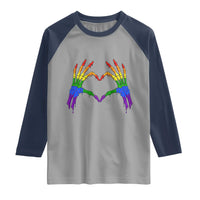 Rainbow Skeleton Heart Hands Raglan Shirt LGBTQ Pride Support Graphic