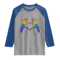 Rainbow Skeleton Heart Hands Raglan Shirt LGBTQ Pride Support Graphic