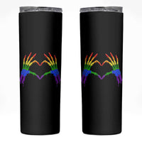 Rainbow Skeleton Heart Hands Skinny Tumbler LGBTQ Pride Support Graphic