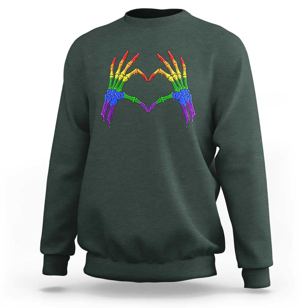 Rainbow Skeleton Heart Hands Sweatshirt LGBTQ Pride Support Graphic
