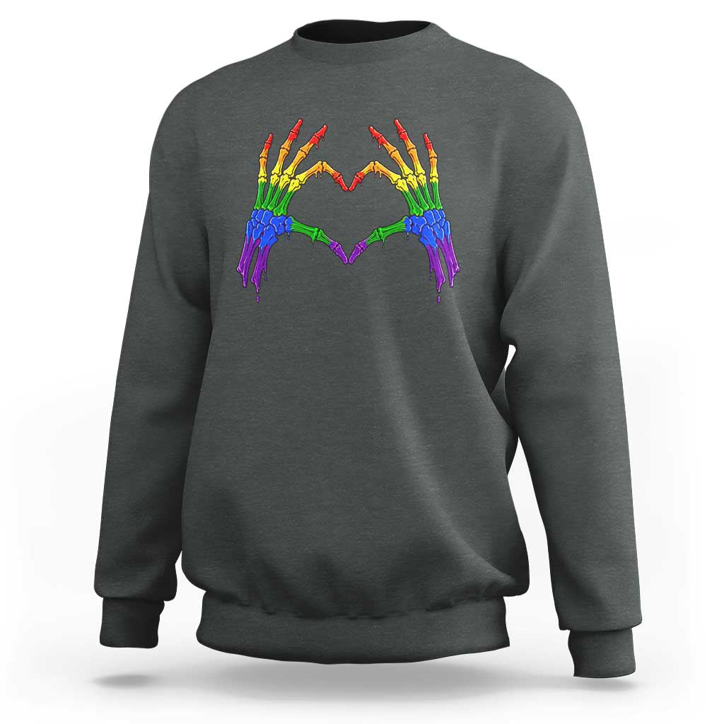 Rainbow Skeleton Heart Hands Sweatshirt LGBTQ Pride Support Graphic