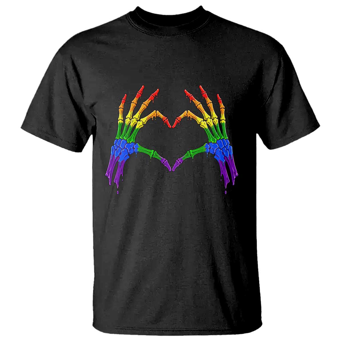 Rainbow Skeleton Heart Hands T Shirt LGBTQ Pride Support Graphic