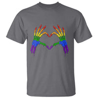 Rainbow Skeleton Heart Hands T Shirt LGBTQ Pride Support Graphic