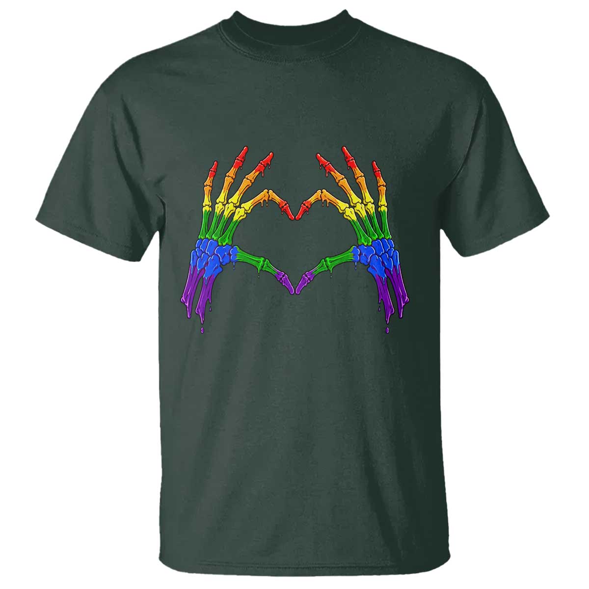Rainbow Skeleton Heart Hands T Shirt LGBTQ Pride Support Graphic