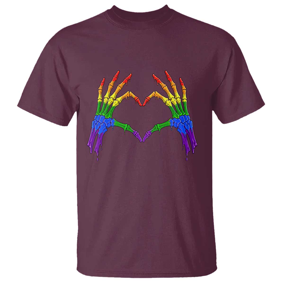Rainbow Skeleton Heart Hands T Shirt LGBTQ Pride Support Graphic