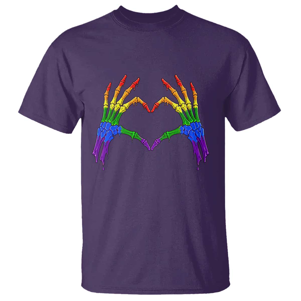Rainbow Skeleton Heart Hands T Shirt LGBTQ Pride Support Graphic