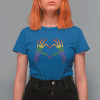 Rainbow Skeleton Heart Hands T Shirt For Women LGBTQ Pride Support Graphic