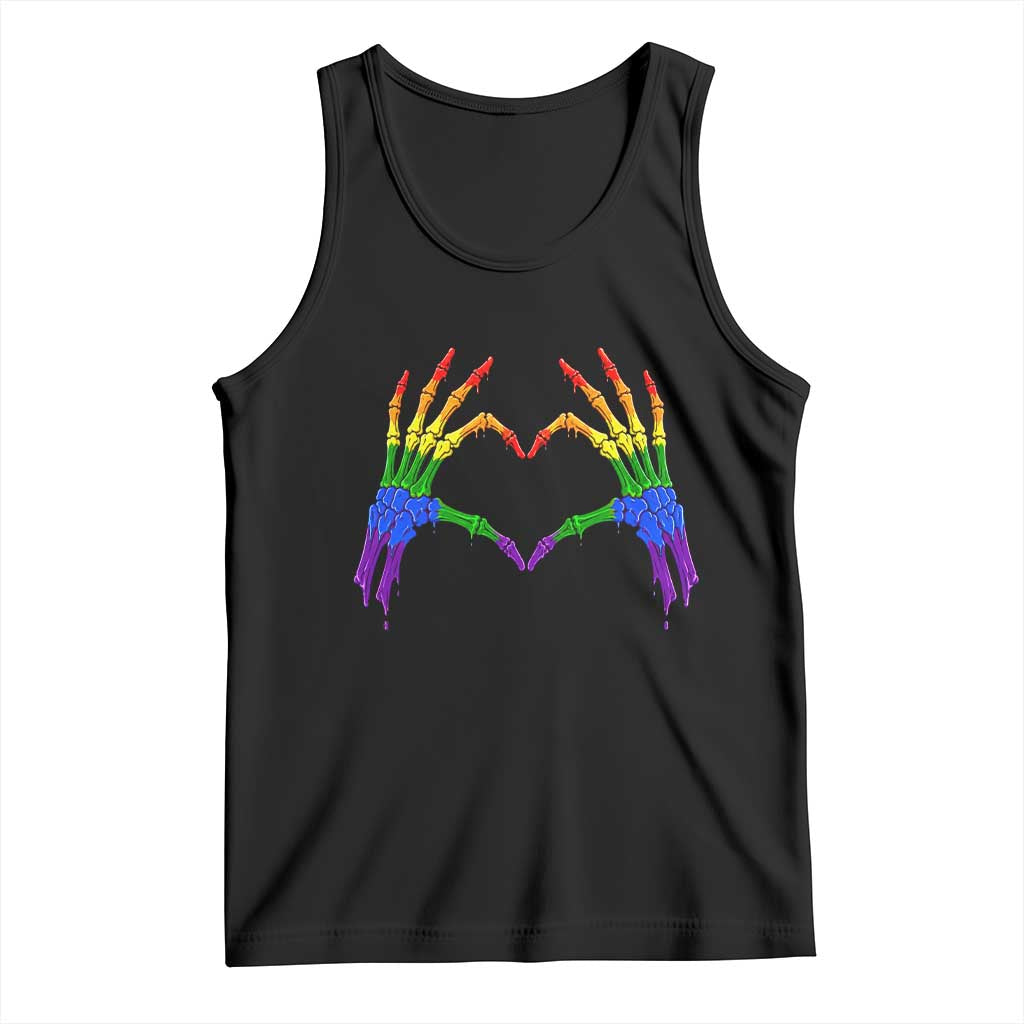 Rainbow Skeleton Heart Hands Tank Top LGBTQ Pride Support Graphic