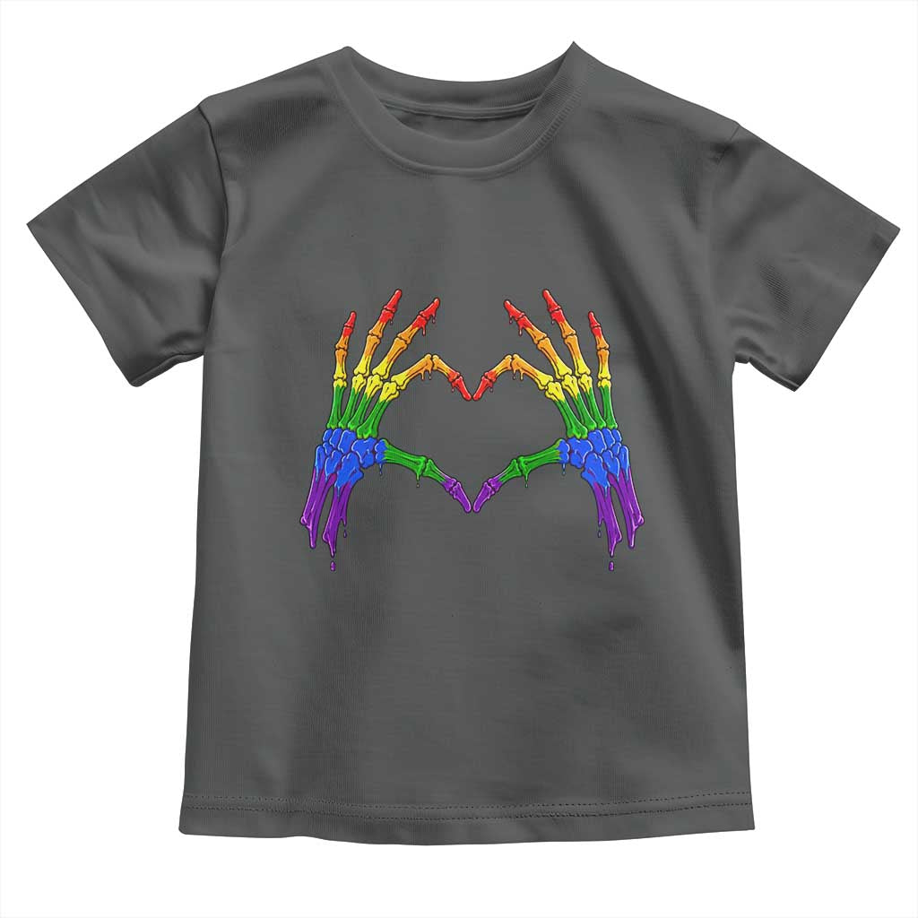 Rainbow Skeleton Heart Hands Toddler T Shirt LGBTQ Pride Support Graphic