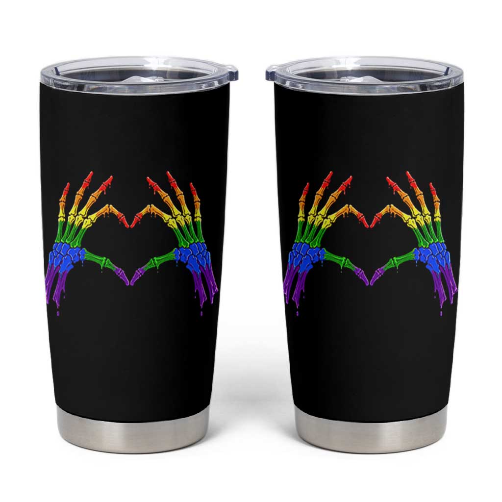 Rainbow Skeleton Heart Hands Tumbler Cup LGBTQ Pride Support Graphic