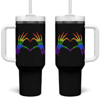 Rainbow Skeleton Heart Hands Tumbler With Handle LGBTQ Pride Support Graphic