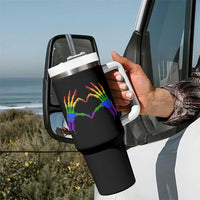 Rainbow Skeleton Heart Hands Tumbler With Handle LGBTQ Pride Support Graphic