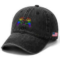 Rainbow Skeleton Heart Hands Washed Cotton Baseball Cap LGBTQ Pride Support Graphic