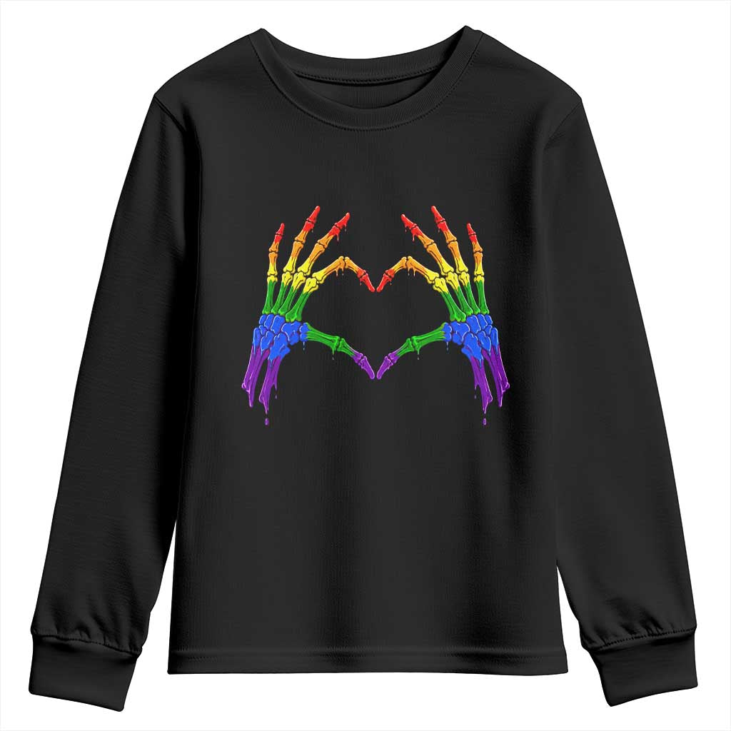 Rainbow Skeleton Heart Hands Youth Sweatshirt LGBTQ Pride Support Graphic