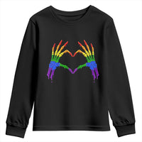 Rainbow Skeleton Heart Hands Youth Sweatshirt LGBTQ Pride Support Graphic