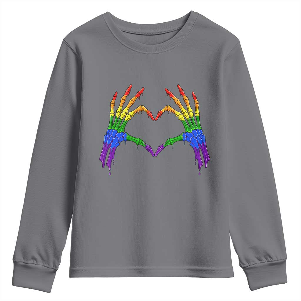 Rainbow Skeleton Heart Hands Youth Sweatshirt LGBTQ Pride Support Graphic