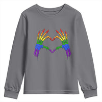Rainbow Skeleton Heart Hands Youth Sweatshirt LGBTQ Pride Support Graphic