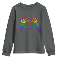 Rainbow Skeleton Heart Hands Youth Sweatshirt LGBTQ Pride Support Graphic