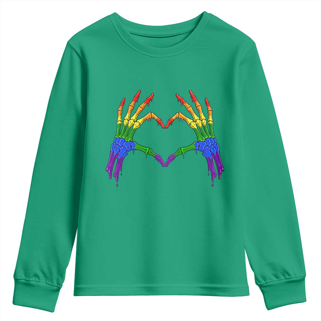 Rainbow Skeleton Heart Hands Youth Sweatshirt LGBTQ Pride Support Graphic
