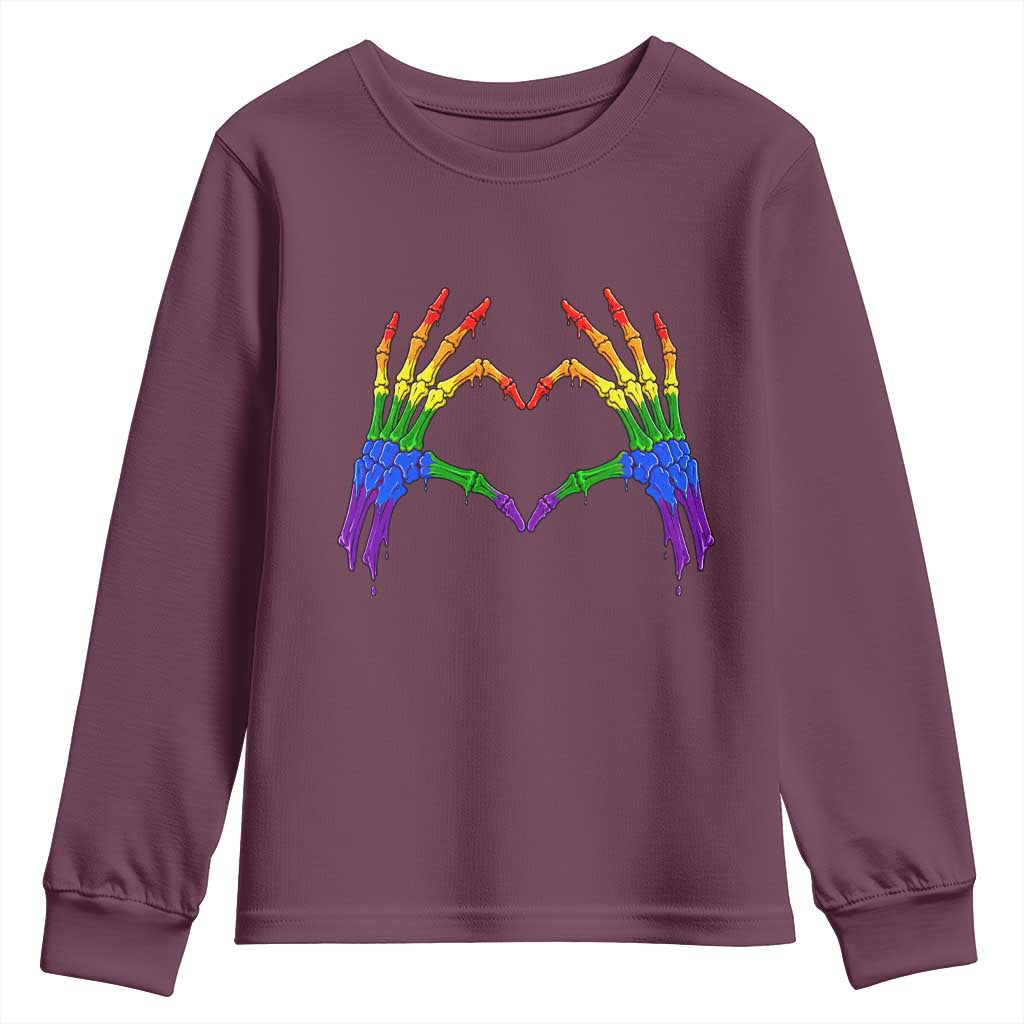 Rainbow Skeleton Heart Hands Youth Sweatshirt LGBTQ Pride Support Graphic