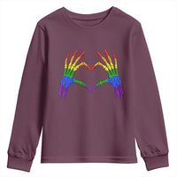 Rainbow Skeleton Heart Hands Youth Sweatshirt LGBTQ Pride Support Graphic