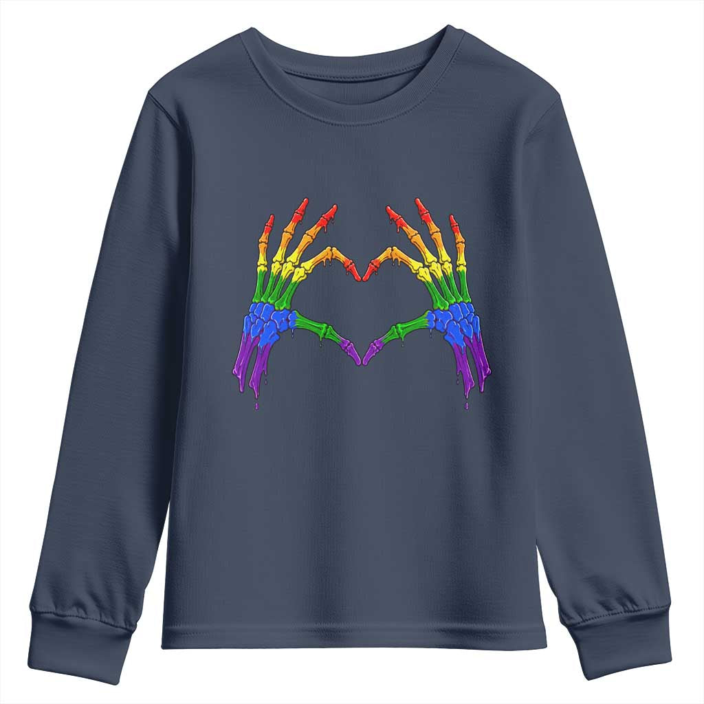 Rainbow Skeleton Heart Hands Youth Sweatshirt LGBTQ Pride Support Graphic