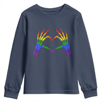 Rainbow Skeleton Heart Hands Youth Sweatshirt LGBTQ Pride Support Graphic