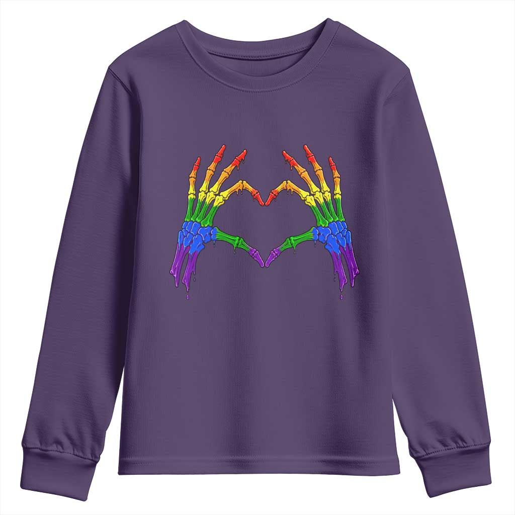 Rainbow Skeleton Heart Hands Youth Sweatshirt LGBTQ Pride Support Graphic